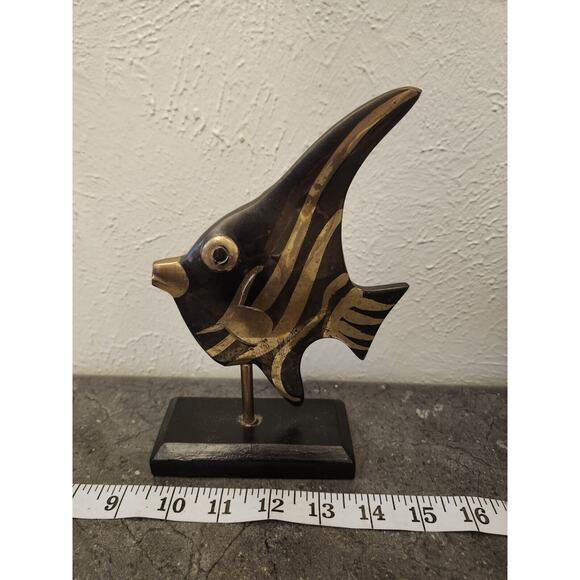 MCM Rosenthal Netter Brass Angel Fish‎ Art Sculpture Black and Gold Tone 8 3/4" - Picture 1 of 6